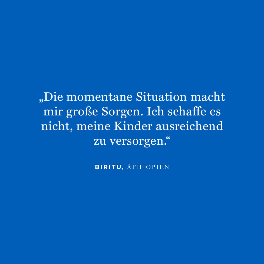 alt="Compassion Geschichte Äthiopien Lebensmittelkrise. Jetzt habe ich Hoffnung, denn ich weiß, wie ich meine Kinder ernähren kann. Zitat"