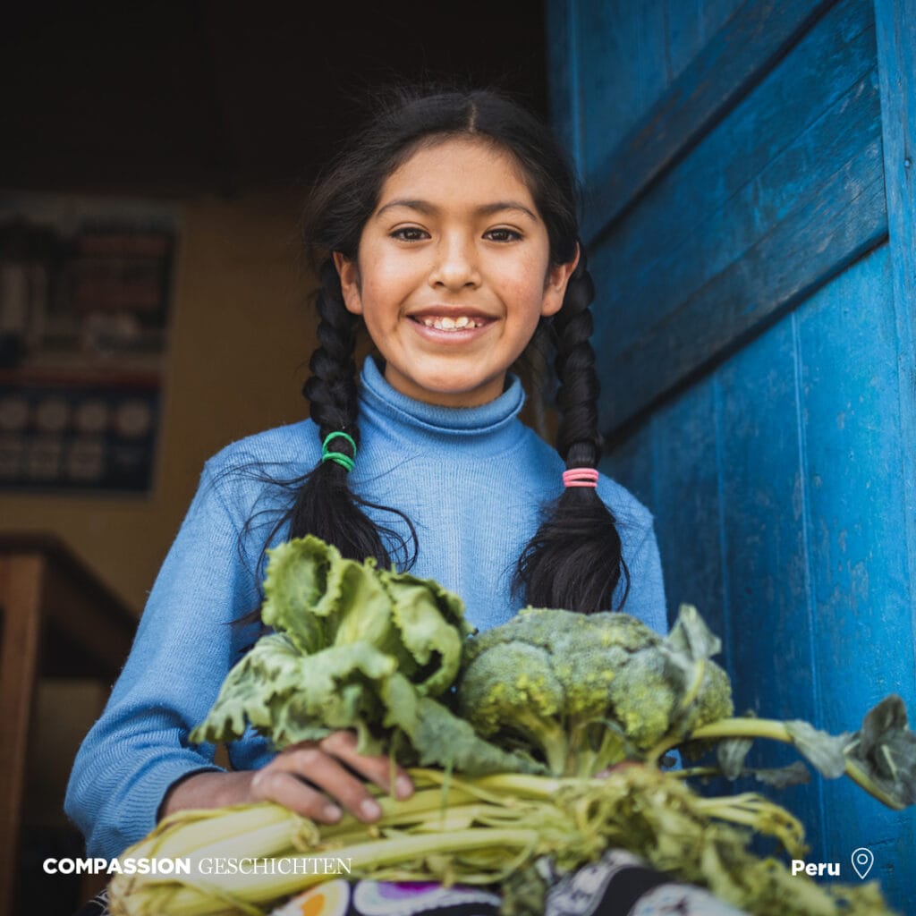 alt="Ein schönes Gewächshaus Alis und ihre Mutter in den peruanischen Anden mit Gemüse"
